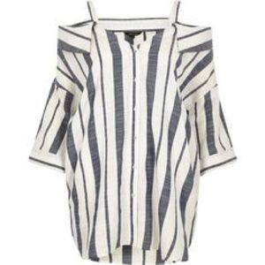 Striped Off the Shoulder Button Down Top